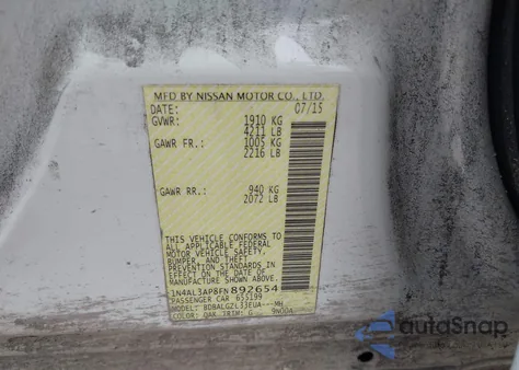 2015 Nissan Altima 2.5 S z USA, uszkodzony, nr VIN 1N4AL3AP8FN892654